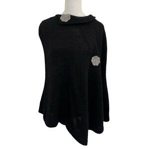 Amaru 100% Alpaca Pullover Poncho Sweater Flowers Black Whimsical One Size